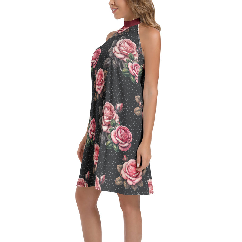 Tie Back Halter Neck Flared Dress