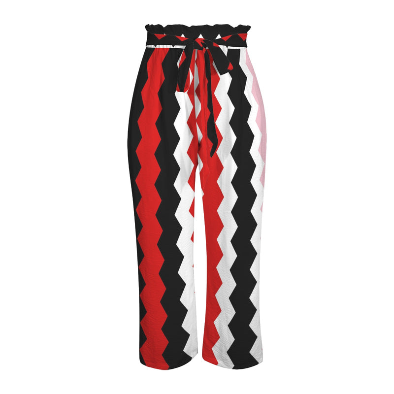 sawtooth print 5C Strappy Elastic Waist Wide Leg Pants with Pockets