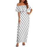 inverted net print 4A Women's Off Shoulder Ruffle Boat Neck Dress (Model D71)