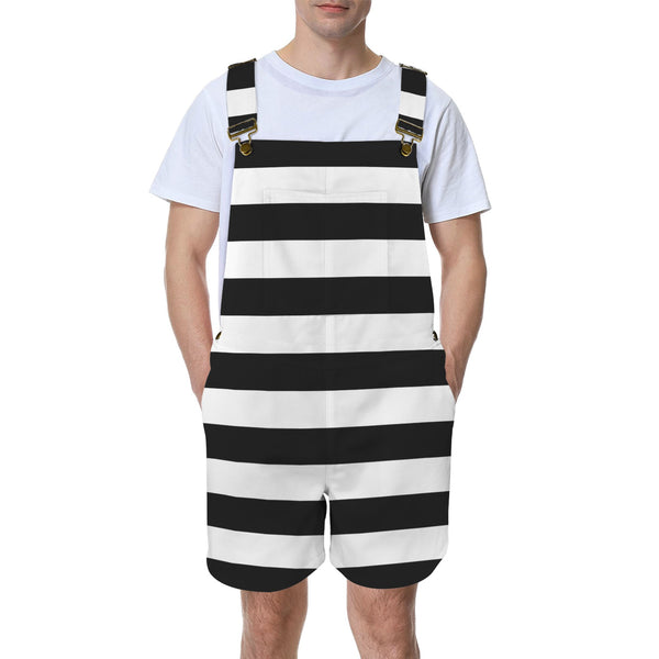 Striped Unisex Shorts Suspender Jumpsuit