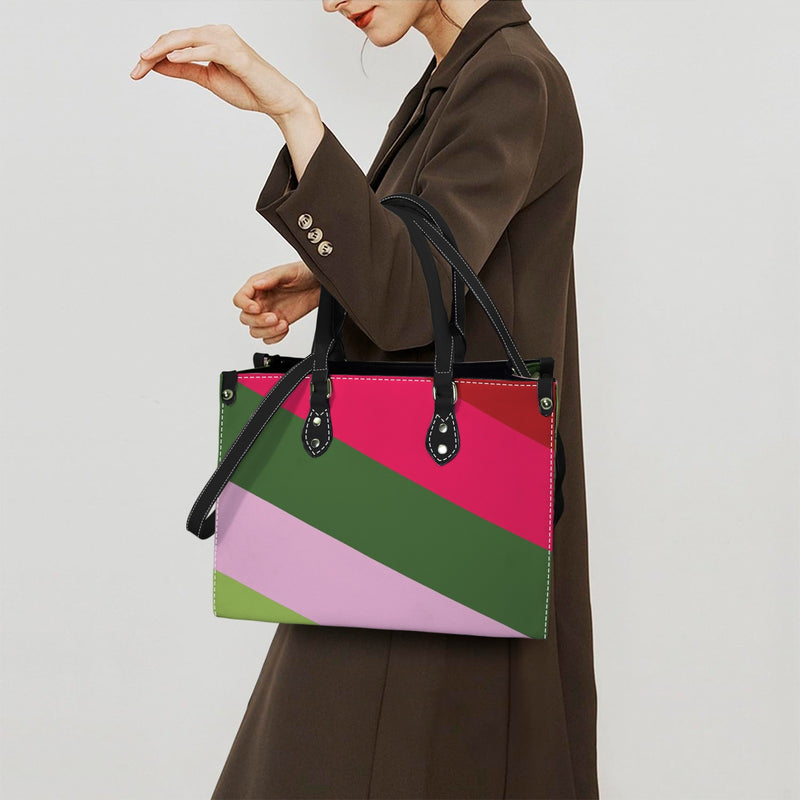 rasp biased striped print PU Leather Handbag-Medium (Model 1747)
