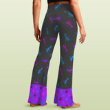 cat paw print 2B High Waist Crossover Tummy Control Flare Leggings