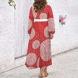 Shephard's Race Round Neck Long Sleeve Belted Maxi Dress