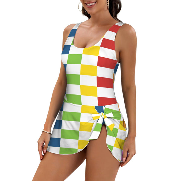 cool blue print 3A Women's One Piece Skirted Swimsuit (Model S54)