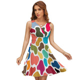Colorful Giraffe V-Neck Sleeveless Dress