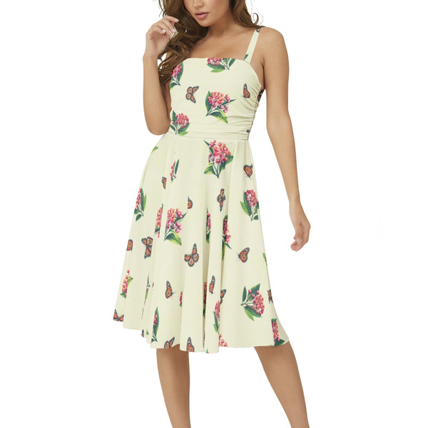 Sleeveless Square Neck Flare Hem Midi Dress