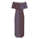 two tone shell print Women's Off Shoulder Ruffle Boat Neck Dress (Model D71)