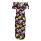 lily 4k print Women's Off Shoulder Ruffle Boat Neck Dress (Model D71)