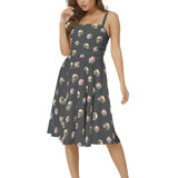 Sleeveless Square Neck Flare Hem Midi Dress