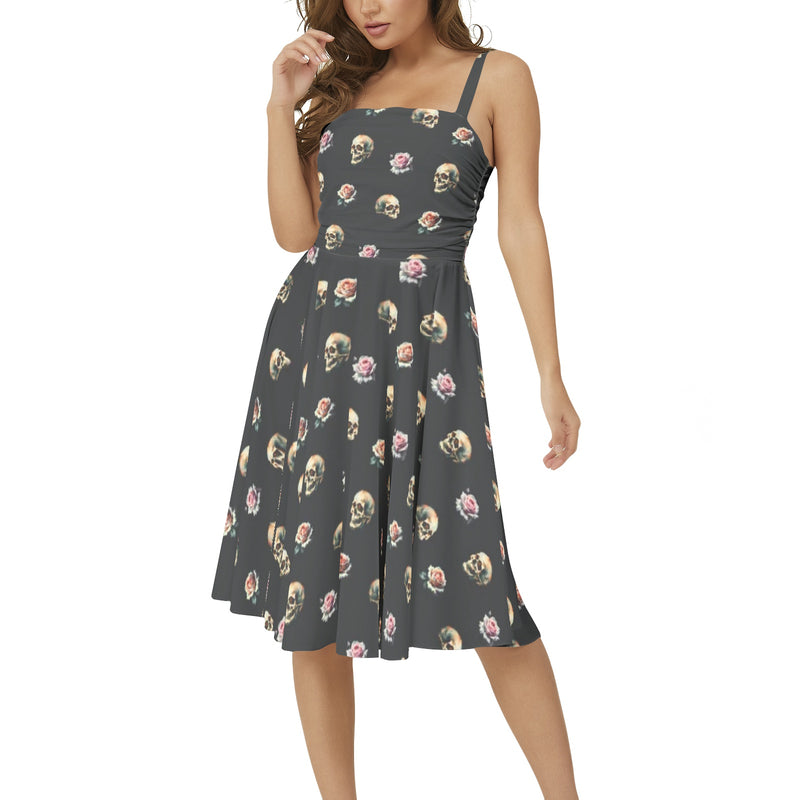 Sleeveless Square Neck Flare Hem Midi Dress