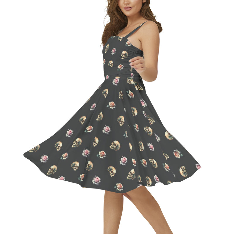 Sleeveless Square Neck Flare Hem Midi Dress