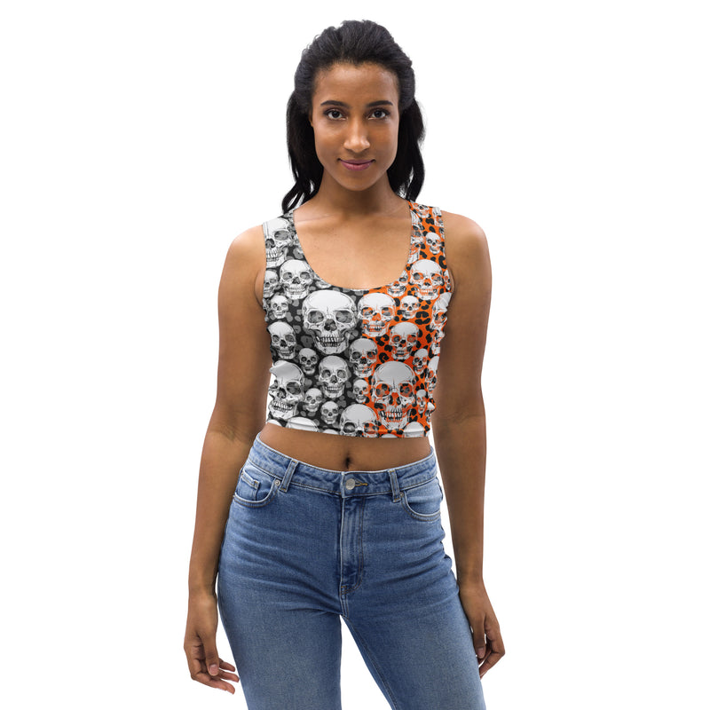 Halloween Skull & Leopard Print Crop Top - Objet D'Art