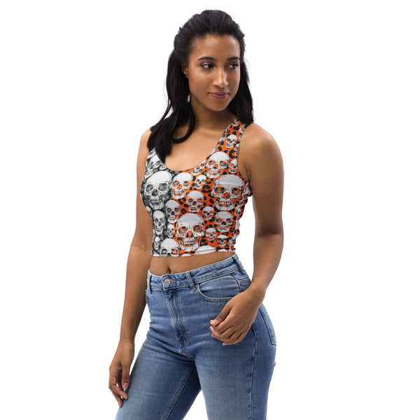 Halloween Skull & Leopard Print Crop Top - Objet D'Art