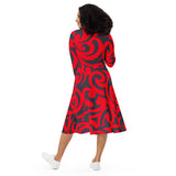 All-over print long sleeve midi dress - Objet D'Art