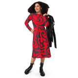 All-over print long sleeve midi dress - Objet D'Art