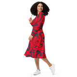 All-over print long sleeve midi dress - Objet D'Art