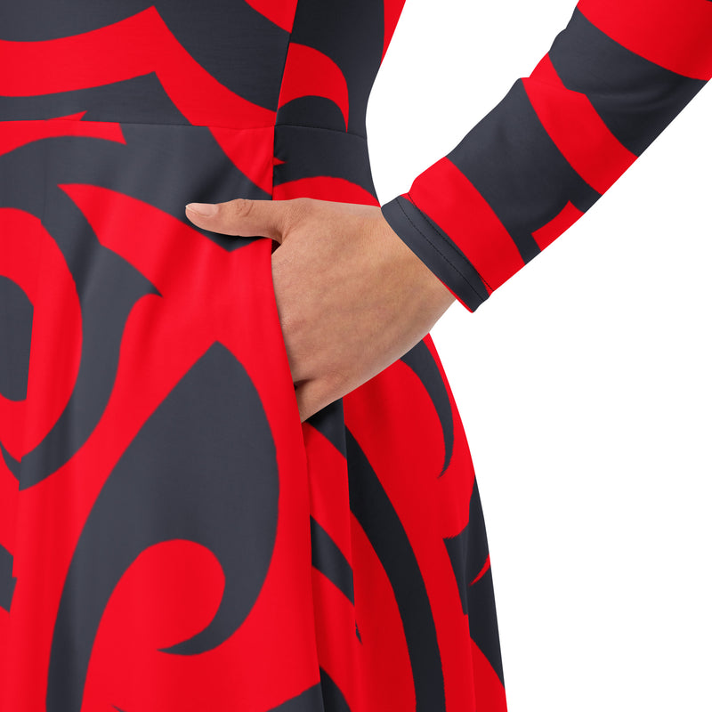 All-over print long sleeve midi dress - Objet D'Art