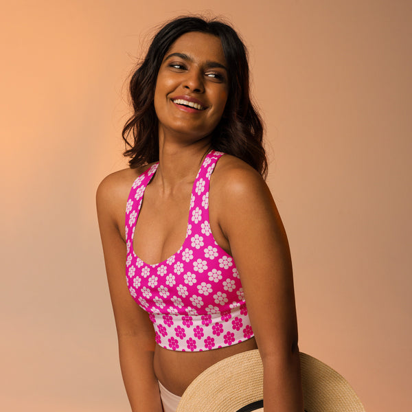 Fuchsia Petals Longline sports bra - Objet D'Art