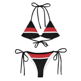 Front view of the Tricolored Blackbird recycled string bikini