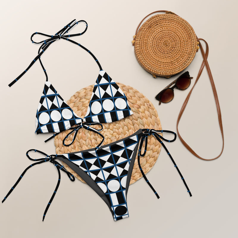 Recycled Map Print Tassel Handkerchief Bikini Set