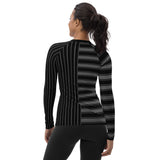 Gray and Black Striped Women's Rash Guard - Objet D'Art