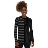 Gray and Black Striped Women's Rash Guard - Objet D'Art