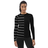 Gray and Black Striped Women's Rash Guard - Objet D'Art