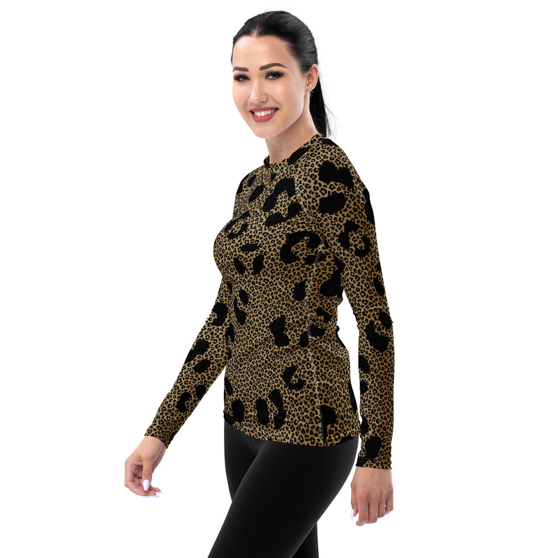 Leopard Print Women's Rash Guard - Objet D'Art