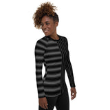 Gray and Black Striped Women's Rash Guard - Objet D'Art