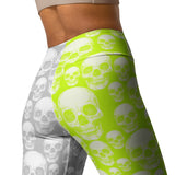 Neon green & Gray Skull Print Yoga Leggings - Objet D'Art