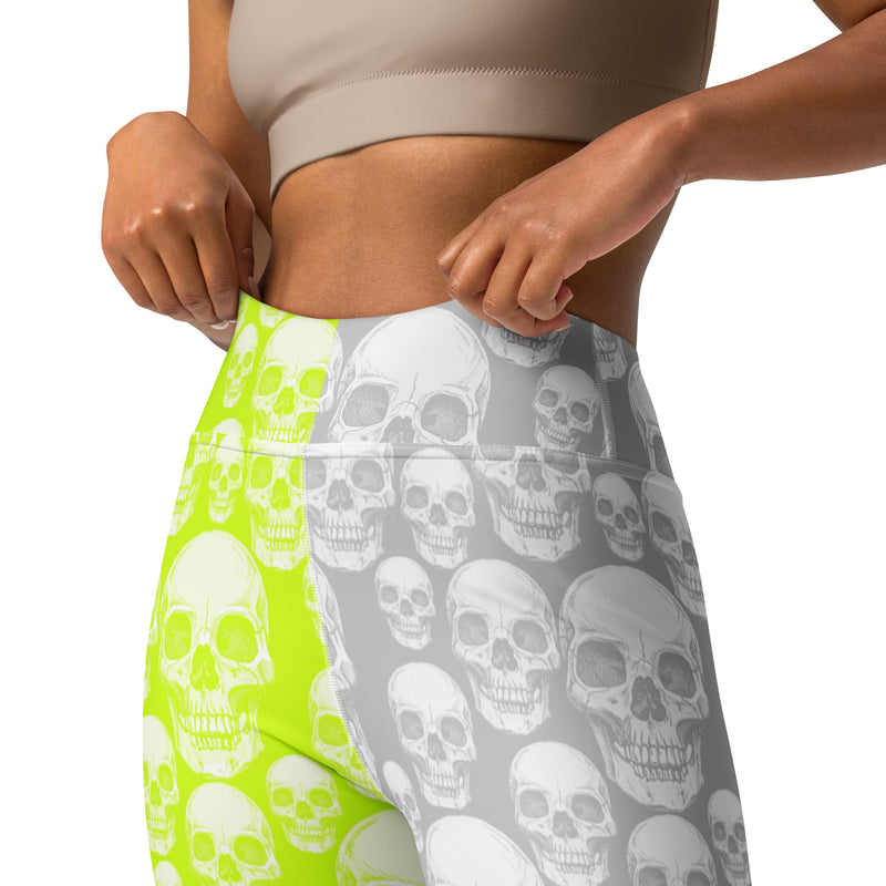 Neon green & Gray Skull Print Yoga Leggings - Objet D'Art