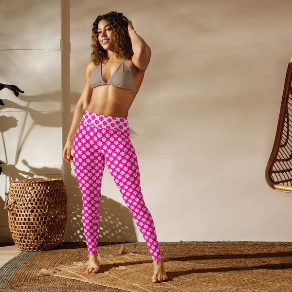 Fuchsia Petals Yoga Leggings - Objet D'Art