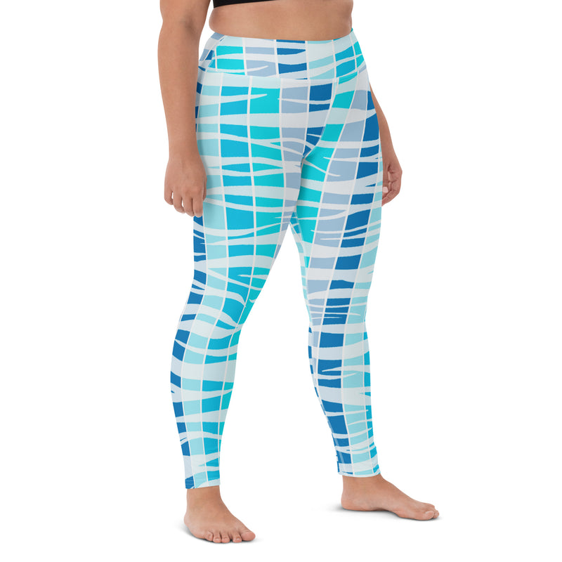 Blue Wave Tiger Stripe Yoga Leggings - Objet D'Art