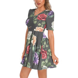 Short Sleeve Ruched Bust Flared Hem Dress