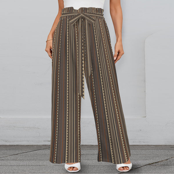 tribal print 2A Strappy Elastic Waist Wide Leg Pants with Pockets