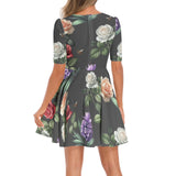 Short Sleeve Ruched Bust Flared Hem Dress