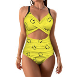 black solid print skirt Women's Twist Front Tie Back Swimsuit (Model S57)