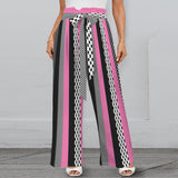 pink polka dot striped print Strappy Elastic Waist Wide Leg Pants with Pockets