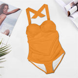 flaming orange print Women's Halter Neck Gather Chest Swimsuit (Model S52)