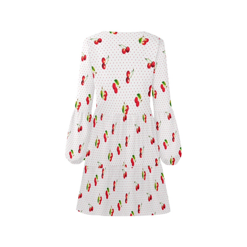 cherry print 4B V-Neck Loose Fit Dress (Model D62)