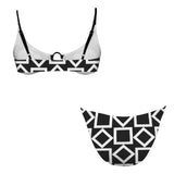 square diamond bw print Women's Ring Buckle Low Waist Bikini Set