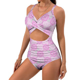 diamond back gray print Women's Twist Front Tie Back Swimsuit (Model S57)