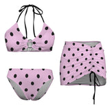 pink dot suit Drawstring Halterneck Three-Piece Swimsuit Skirt