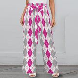 argyle pink print 2A Strappy Elastic Waist Wide Leg Pants with Pockets