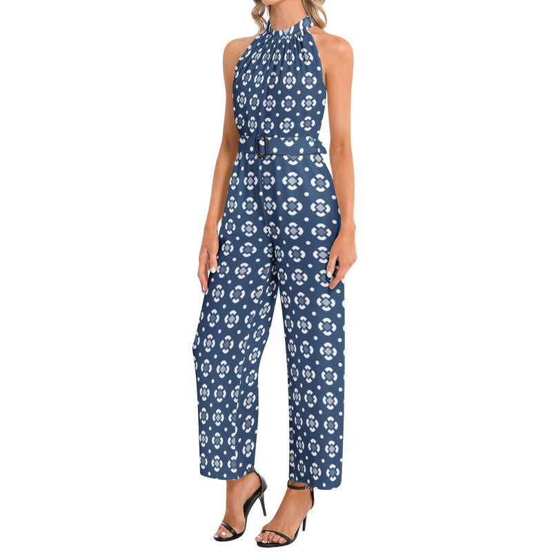 Halter Neck Buckle Belted Jumpsuit