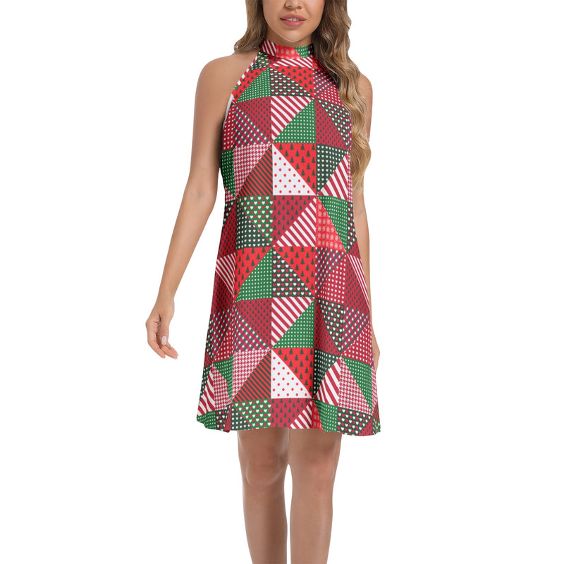 Tie Back Halter Neck Flared Dress