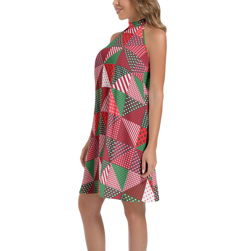 Tie Back Halter Neck Flared Dress