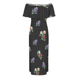 micro plus print Women's Off Shoulder Ruffle Boat Neck Dress (Model D71)