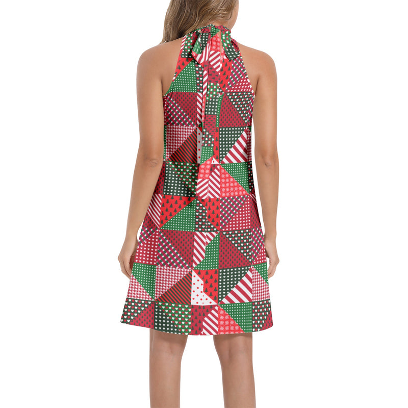 Tie Back Halter Neck Flared Dress