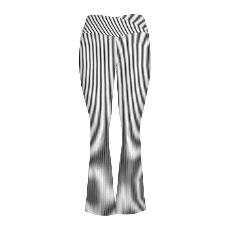 striped bw print 2 High Waist Crossover Tummy Control Flare Leggings